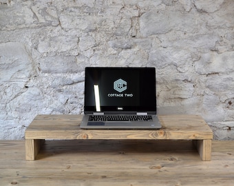 Reclaimed Wood Monitor Stand • Handmade Desk Shelf Riser • Industrial Office Laptop Riser • Custom Sizes Available