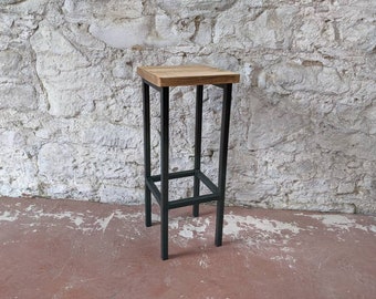 Handmade Industrial Bar Stool with Reclaimed Wood Seat