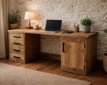 Executive Office Desk | Handmade Solid Reclaimed Wood Desk with Drawers | Rustic Industrial Workstation | Custom Office Furniture