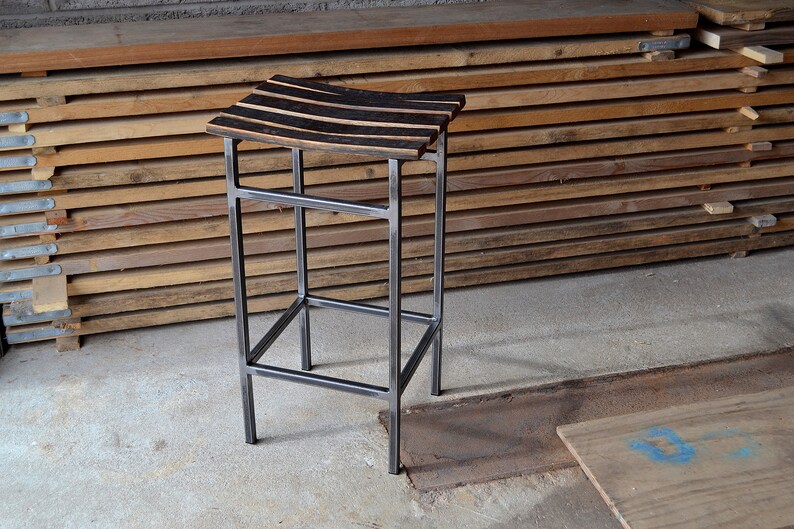 Solid Wooden Oak Recycled Whisky Barrel Stave Bar Stool Garden