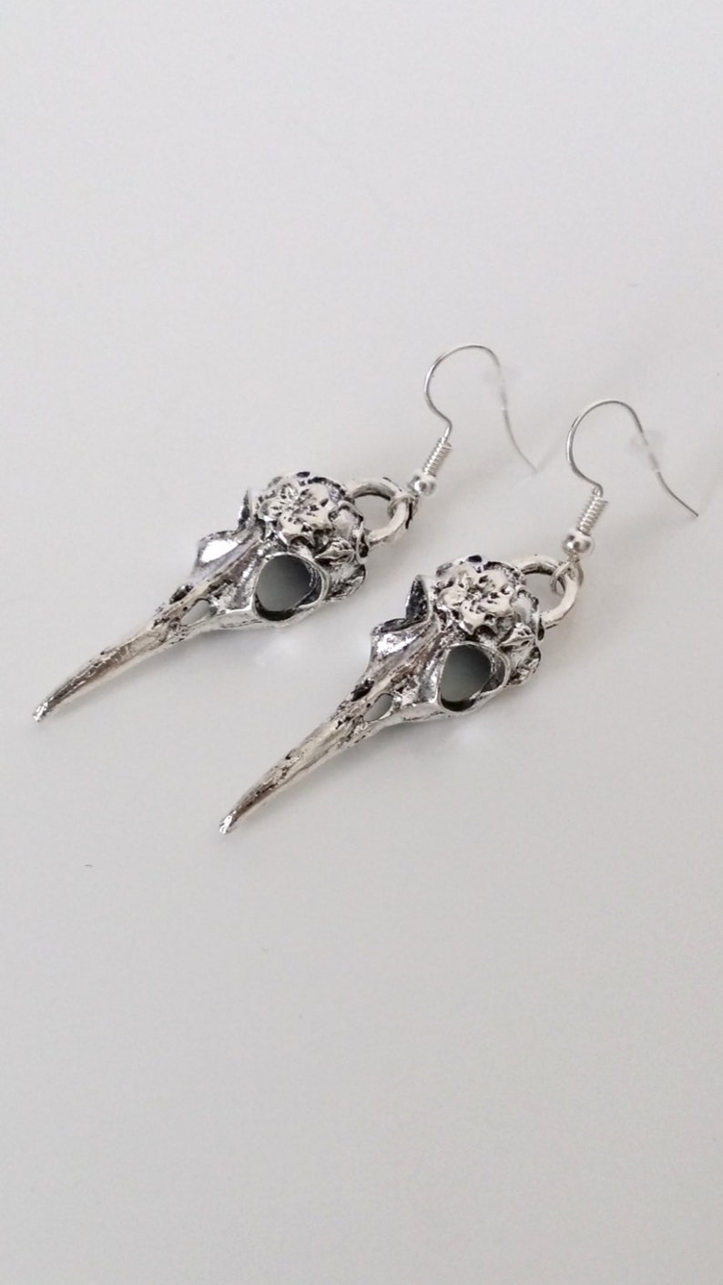 Gothic Silver Raven Earrings
