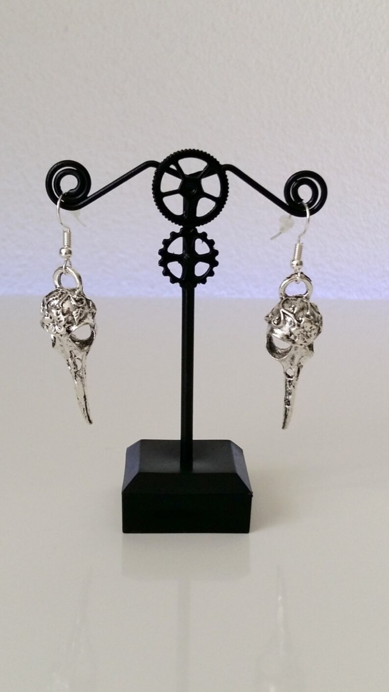 Gothic Silver Raven Earrings