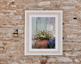 France Wall Art, Travel Photography, France Print, Rustic France Art - Mexican fleabane daisies in rustic pot, French cottage flowers, Loire