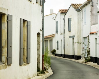 French Wall Art, Travel Photography Decor, France Print, Rustic France Art, Europe - French town house with shutters, street scene Ile de Re