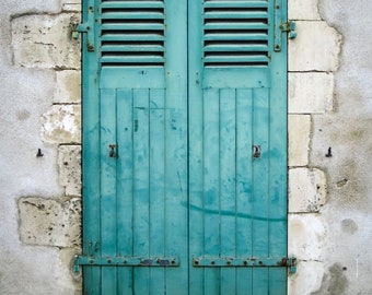 French Wall Art, Travel Photography, France Print Decor, Rustic France Art, Europe - French town house with blue shutters, Ile de Re