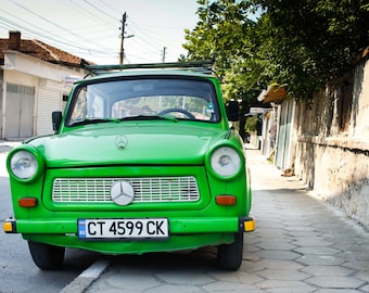 Car Wall Art, Retro Car Print, Retro Photography, Retro Wall Art, Travel Photography Car Photo - Old classic Trabant car, Mercedes, Bulgaria