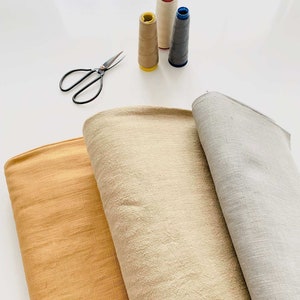 Linen, breathable, linen fabric, decorative material, water-repellent, 250 g, natural, mustard yellow, gray, stonewashed, diy, sewing, material, fabrics, image 1