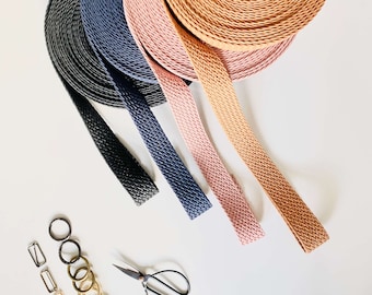 Webbing, wide braided and woven, waxed cotton, 40-45 mm, bag handle, belt, strap, bag webbing, sold by the meter, boho style