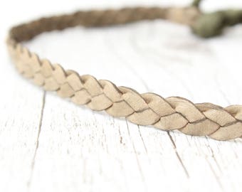 Hairband LEATHER // green *antik