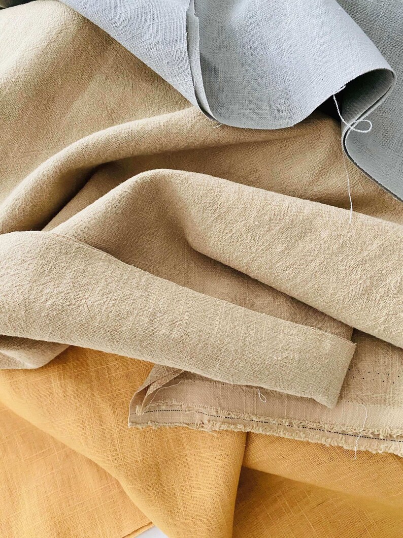 Linen, breathable, linen fabric, decorative material, water-repellent, 250 g, natural, mustard yellow, gray, stonewashed, diy, sewing, material, fabrics, image 9