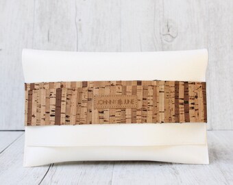 Koppeling CORK Wit Gestreepte Bruidszak Tas Bruid Cork Bag Tas bruiloft Handtas leer