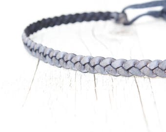 Hairband LEATHER // navy-blue *antik