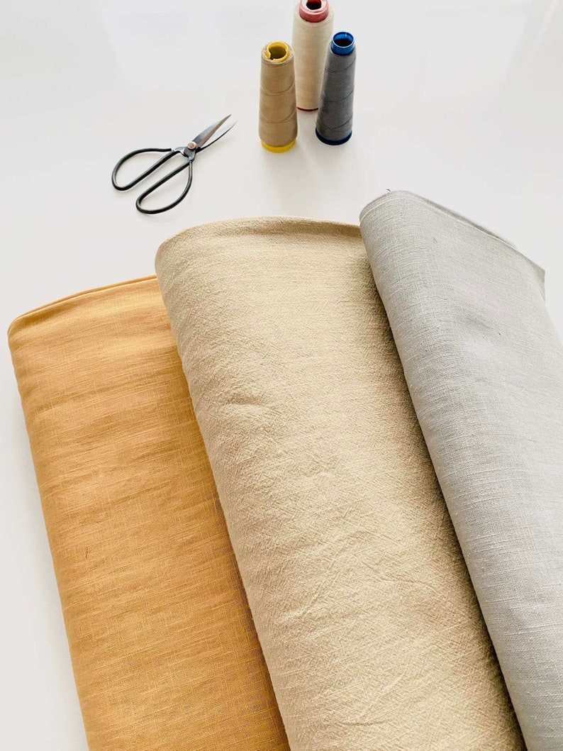 Linen, breathable, linen fabric, decorative material, water-repellent, 250 g, natural, mustard yellow, gray, stonewashed, diy, sewing, material, fabrics, image 1