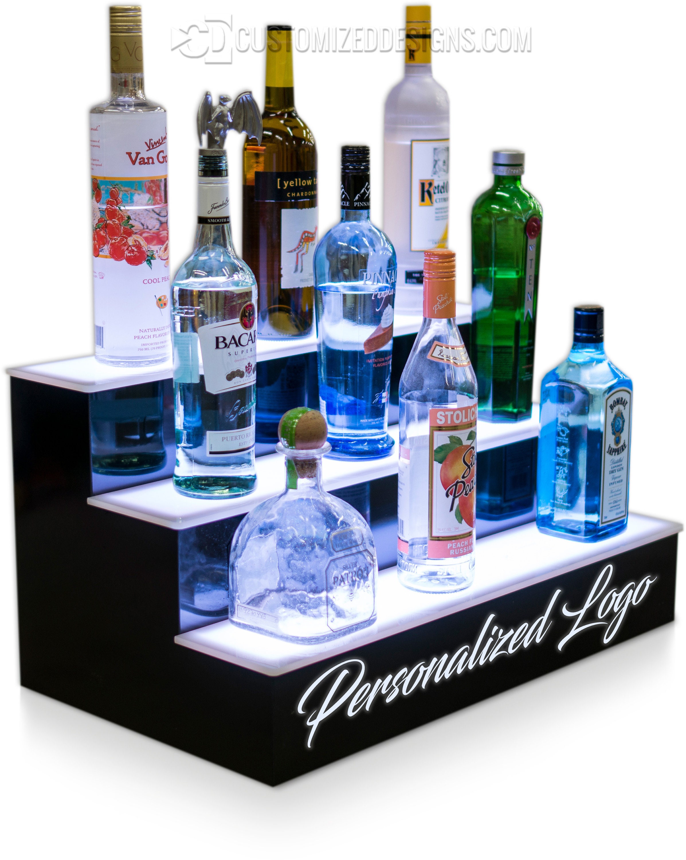 Personalized 3 Tier Led Lighted Liquor Bottle Display