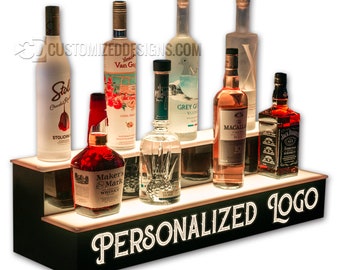 Estantería de barra personalizada con iluminación LED de 2 escalones