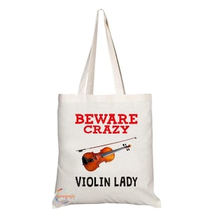 TB341 Hüten Sie sich vor Crazy Violin Lady Neuheit Geschenk Gedruckt Umweltfreundliche stilvolle lang behandelte Tote Schultertasche
