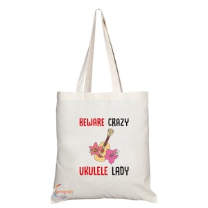 TB205 Hüten Sie sich vor Crazy Ukulele Lady Neuheit Geschenk Geschenk Gedruckt Umweltfreundliche Stilvolle Lange Griff Tote Schultertasche