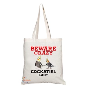 TB396 Vorsicht verrückte Nymphensittich Dame Neuheit Geschenk Geschenk Gedruckte umweltfreundliche stilvolle lang behandelte Tote-Schultertasche