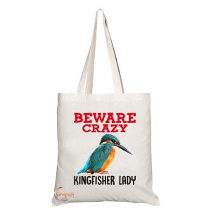 TB370 Vorsicht verrückte Eisvogel Dame Neuheit Geschenk Geschenk gedruckt umweltfreundliche stilvolle lang behandelte Tragetasche Schultertasche