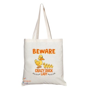TB276 Hüten Sie sich vor Crazy Duck Lady Neuheit Geschenk Geschenk Gedruckt Umweltfreundliche Stilvolle Lange Griff Tote Schultertasche