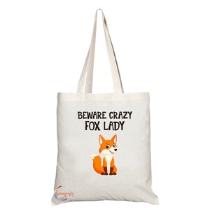 TB321 Hüten Sie sich vor Crazy Fox Lady Neuheit Geschenk Gedruckte umweltfreundliche stilvolle lang behandelte Tote Schultertasche