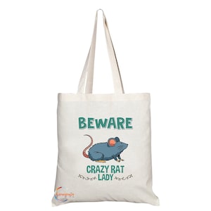 TB228 Hüten Sie sich vor Crazy Rat Lady Neuheit Geschenk Geschenk Gedruckte umweltfreundliche stilvolle lang behandelte Tote Schultertasche