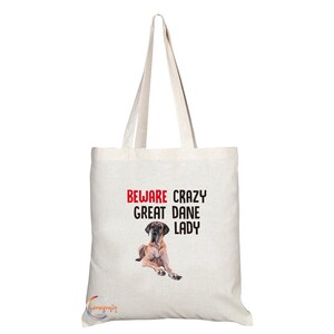 TB265 Hüten Sie sich vor verrückte Dogge Lady Neuheit Geschenk Geschenk gedruckt umweltfreundliche stilvolle lang behandelte Tragetasche Schultertasche