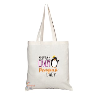 TB1434 Vorsicht verrückte Pinguin-Dame Tee Neuheit vorhanden Geschenk gedruckt umweltfreundliche stilvolle lang behandelte Tote-Schultertasche