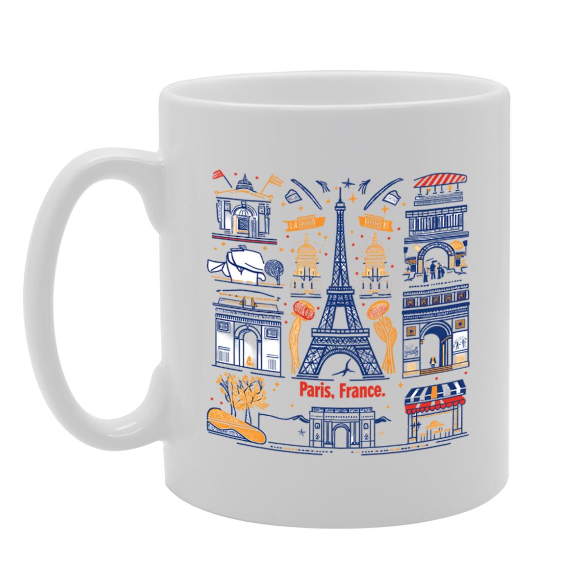 MG6450 Paris 2 Design Ceramic Mug | Authentic Handcrafted Souvenir Featuring Iconic Parisian Landmarks – Dishwasher-Safe Gift