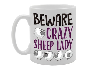 MG4219 Beware Crazy Sheep Lady Novelty Gift Printed Tea Coffee Ceramic Mug