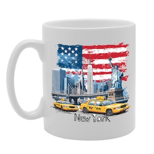 MG6442 Nowy Jork 3 Design Ceramic Mug | Autentyczna ręcznie robiona pamiątka z kultowymi zabytkami Nowego Jorku – prezent nadający się do mycia w zmywarce