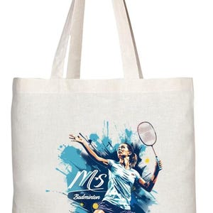 TB1755 Ms Badminton Tragetasche - Umweltfreundliche natürliche Canvas-Tasche mit langen Griffen, langlebigem und stilvollem Badminton-Thema-Druck