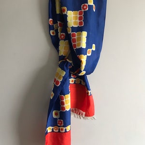 Vintage long silk scarf, retro pattern.