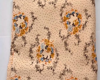 Vintage Peach Floral Brushed Cotton Flat Sheet – 1950s Bed Linen