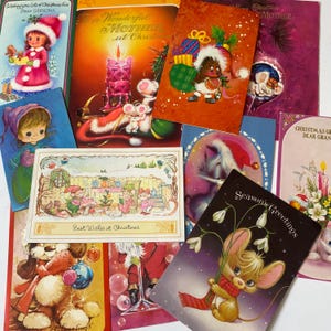 Vintage kitsch mice Christmas cards for crafting.