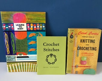 Vintage knitting and crochet pattern books.