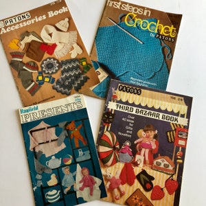 Vintage craft pattern books, Patons knitting, crochet and sewing.