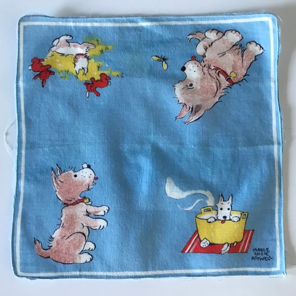 Vintage Mable Lucie Attwell dog handkerchief.