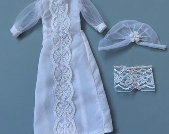 Vintage Sindy doll clothes, Bride Wedding dress, veil and knickers outfit.