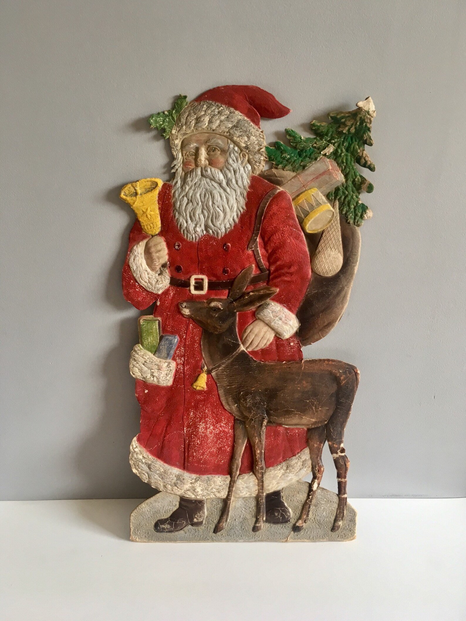 Antique cardboard Christmas Santa wall decoration. Etsy