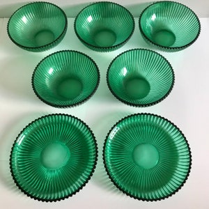 Vintage green glass bowls and dishes.