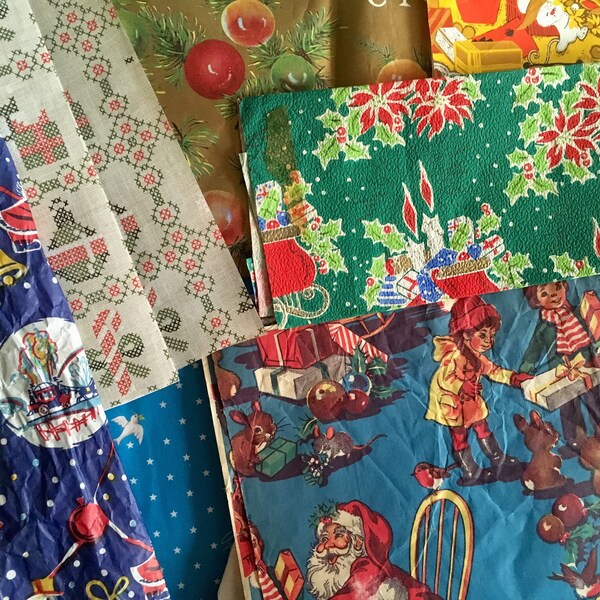 Vintage Christmas wrapping paper scraps.