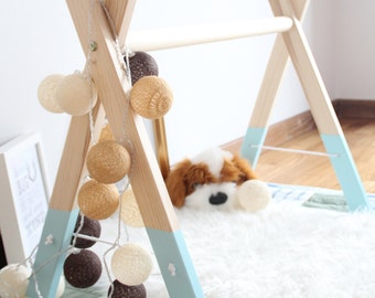 Turquoise wooden baby gym / Stylish nursery decor / Stylish and natural / Safe for baby / Eco friendly paint
