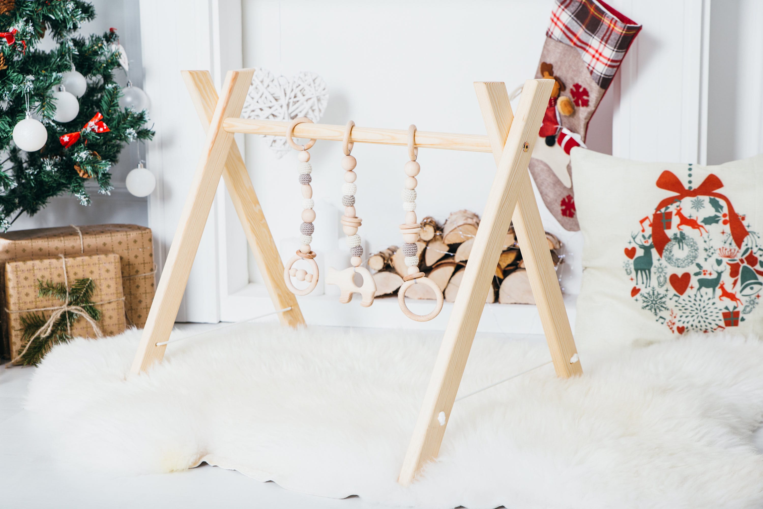 Baby gym with or without toy set / Wooden baby gym / Activity Gym and Baby Gift / Wooden Mobile