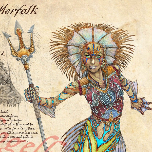 D&D Mermaid/Merfolk — Bestiarum Vocabulum, Volume 1–Being a Compendium of Faerûn Fauna, DnD, Dungeons and Dragons