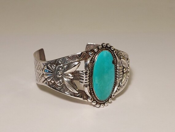 Native American Hand-made Turquoise Cuff Bracelet - image 2