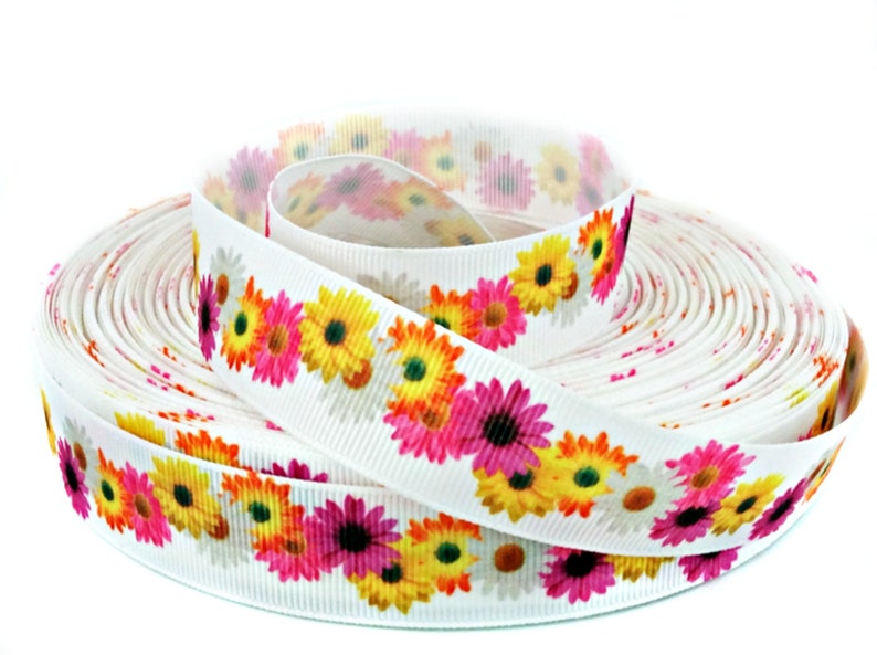 Daisy Ribbon Colorful Daisies 7/8 Grosgrain Ribbon Etsy