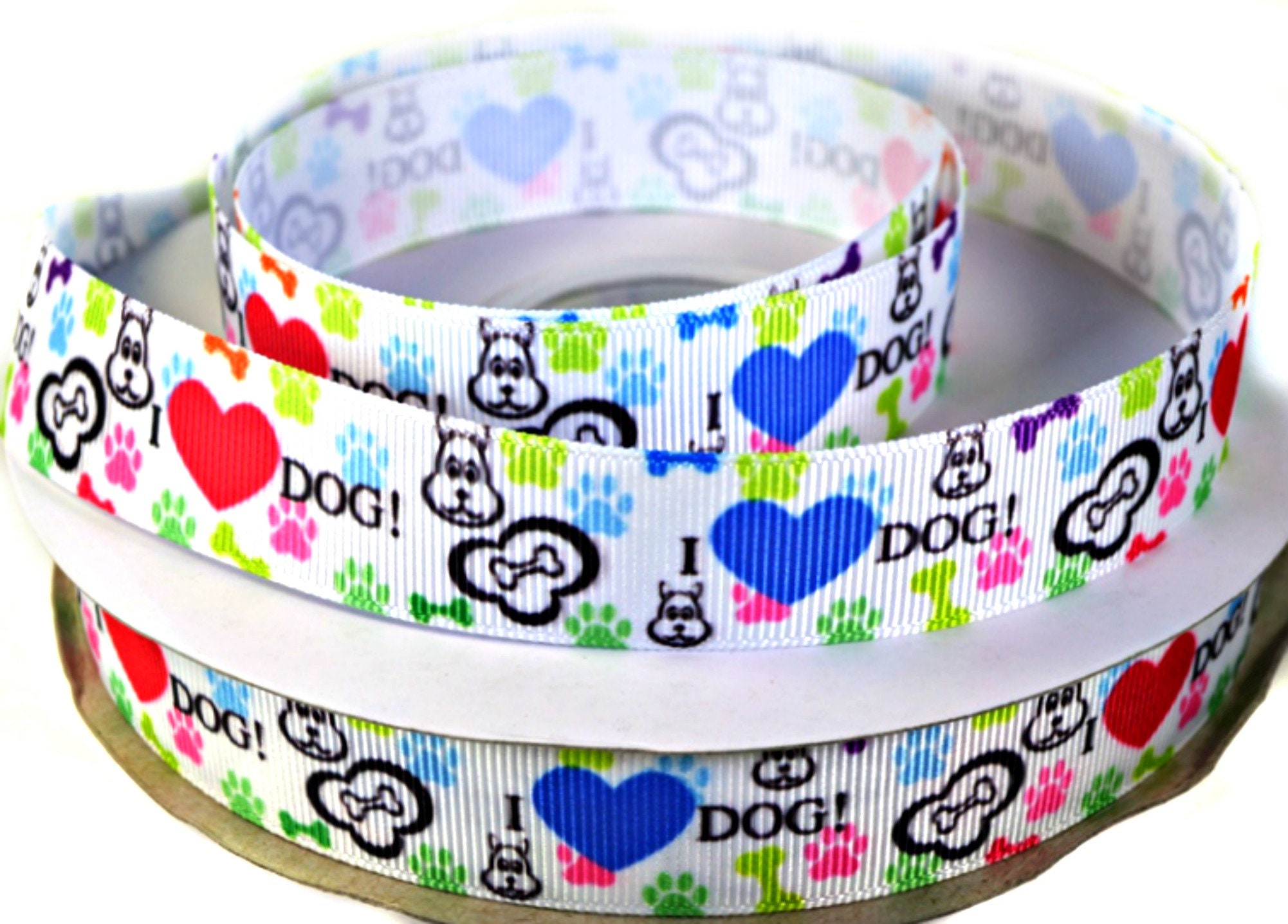 7/8 Dog Ribbon I Love Dogs Paw Print Dog Bone Etsy