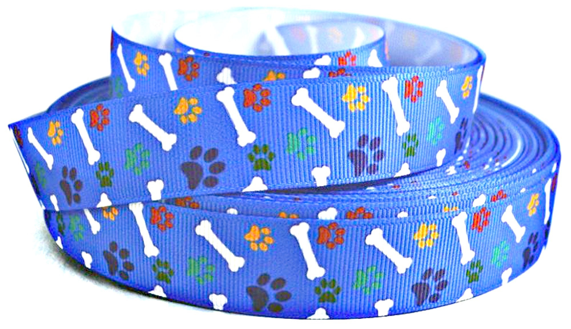 7/8 Paw Print Ribbon Royal Blue Paw Print & Dog Bone Etsy