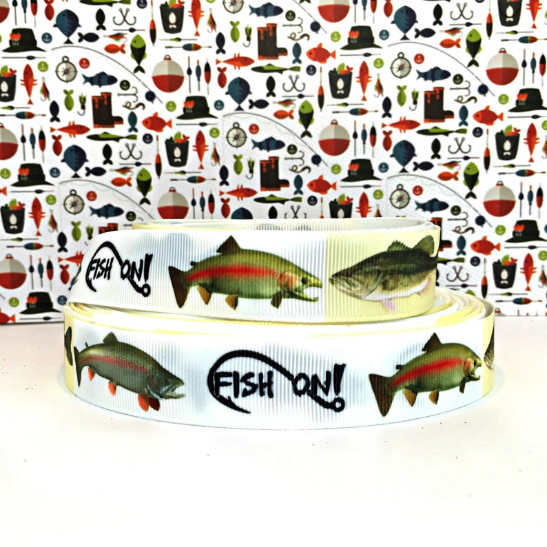 7/8 Fish Ribbon FISH ON Fishing Themed Ribbon Ribbon Etsy